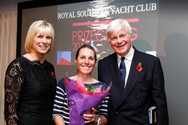 Rear Commodore Sailing, Karen Henderson-Williams, Helena Lucas MBE and Commodore David Mead at Saturday evening's Prizegiving ceremony photo copyright Paul Wyeth / www.pwpictures.com taken at Royal Southern Yacht Club