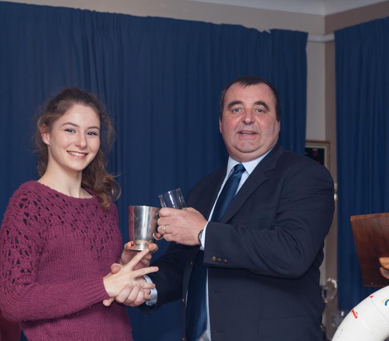 Torpoint Mosquito SC Commodore Steve Creek presenting the PYB Youth Helm award to Katie Shimell photo copyright Graham Dean taken at Torpoint Mosquito Sailing Club