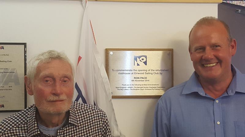 Errwood SC's first ever Commodore Ron Pace (l) and the present incumbent, Mike Latham, celebrate after officially opening the new clubhouse - photo © Karenza Morton