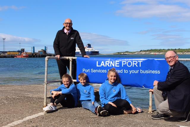 Roger Armson (Larne Port), Zoe Whitford, Charlie and Kelly Patterson (Topper sailors), Steven Kirby (Rear Commodore EABC) photo copyright Tom Jobline taken at East Antrim Boat Club