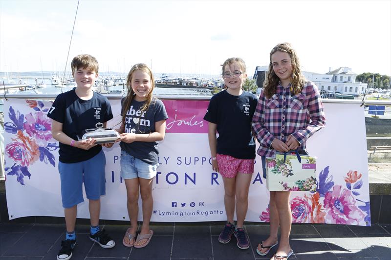 Lymington Yacht Haven Trophy for Family Team Spirit goes to Ella & Olivia Lightbody and Rosie & Daniel Jenkins in their scow ‘Jean' at the Royal Lymington Yacht Club Junior Regatta photo copyright Justin Parry taken at Royal Lymington Yacht Club