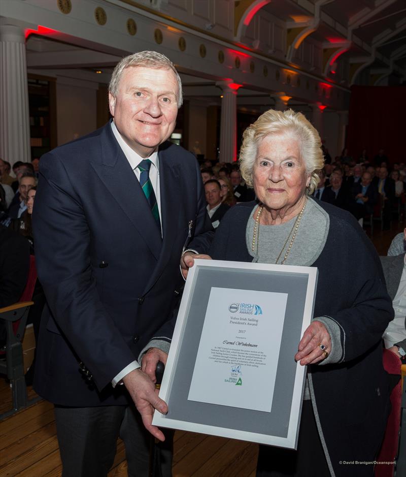 Carmel Winkelmann receives the President's Award from Jack Roy, President Irish Sailing at the Volvo Irish Sailing Awards photo copyright David Branigan / Oceansport taken at Irish Sailing Association