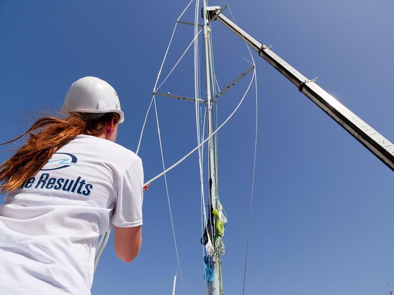 Maiden's new Selden mast is stepped following her restoration in Hamble - photo © Kaia Bint Savage