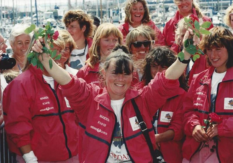 Tracy Edwards and the crew celebrate after winning the Whitbread photo copyright The Maiden Factor taken at Cowes Combined Clubs
