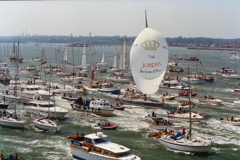 Maiden crossing the Whitbread Round the World Race finish line, surrounded by supporters photo copyright Andrew Sassoli-Walker taken at 