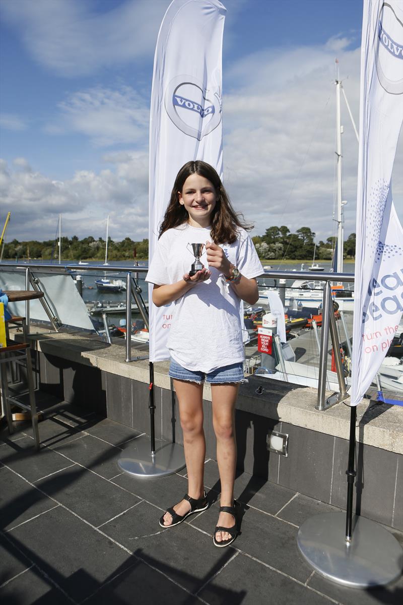 Grace Ayres. 1st girl winner sailing an Oppie in the Silver Fleet was awarded the Joan Trophy at the Volvo Car UK prize giving of the Royal Lymington YC Junior Regatta photo copyright Justin Parry taken at Royal Lymington Yacht Club
