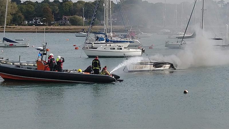 Small yacht caught fire on the Hamble River photo copyright Trevor Pountain taken at 