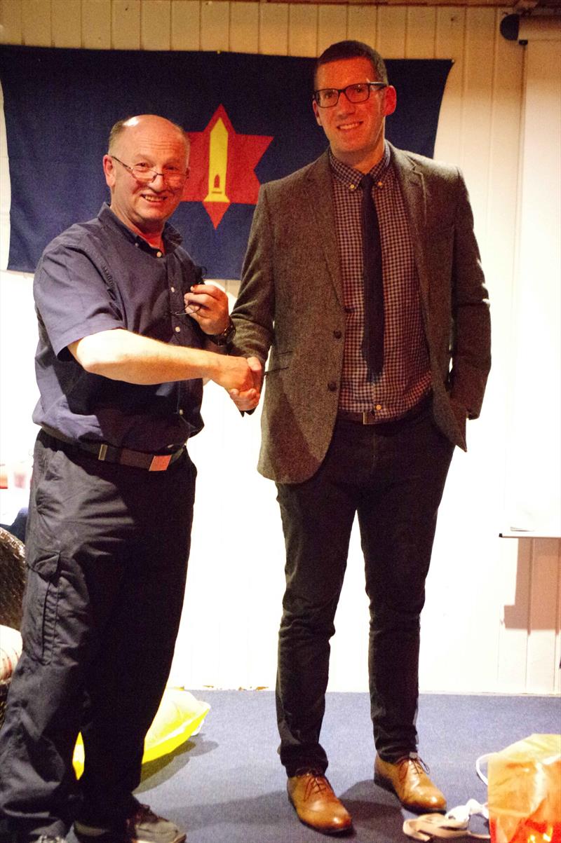 EABC Commorore Steven Kirby (left) thanks Survites's Richard Kerrigan photo copyright Eddie Cameron taken at East Antrim Boat Club