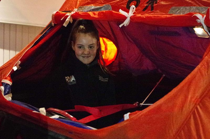 Topper sailor, EABC's Zoe Whitford in the life-raft! photo copyright Eddie Cameron taken at East Antrim Boat Club