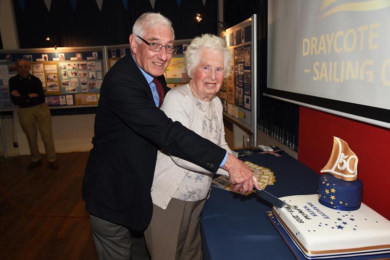 Harry and Annette Sayers cut the birthday cake during the Draycote Water SC 50th Birthday Party photo copyright Malcolm Lewin / www.malcolmlewinphotography.zenfolio.com/sail taken at Draycote Water Sailing Club