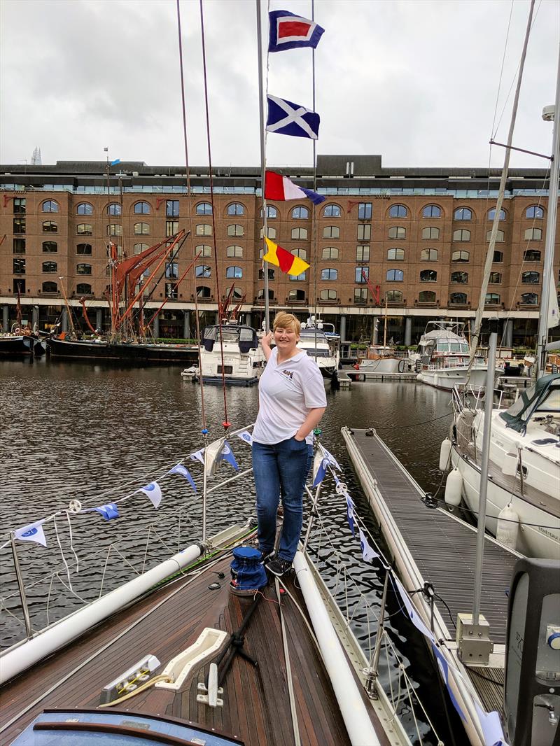 Lottie Harland aboard Ausome-Lyra of London in St Katharine Docks Marina, London photo copyright Mark Jardine taken at 