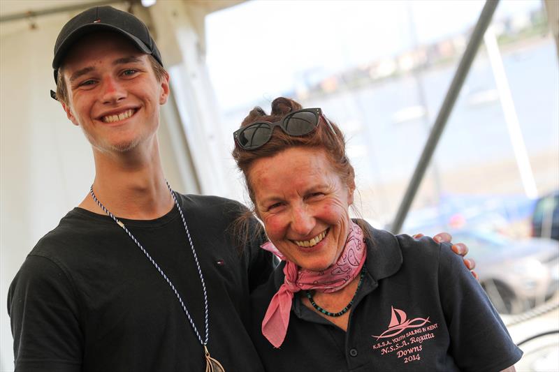 Pierce Seward received the winners cup and medal from the wonderful Elena Setterfield one of the KSSA's longest serving committee members during the KSSA Mid-Summer Regatta 2019 at Medway YC photo copyright Jon Bentman taken at Medway Yacht Club