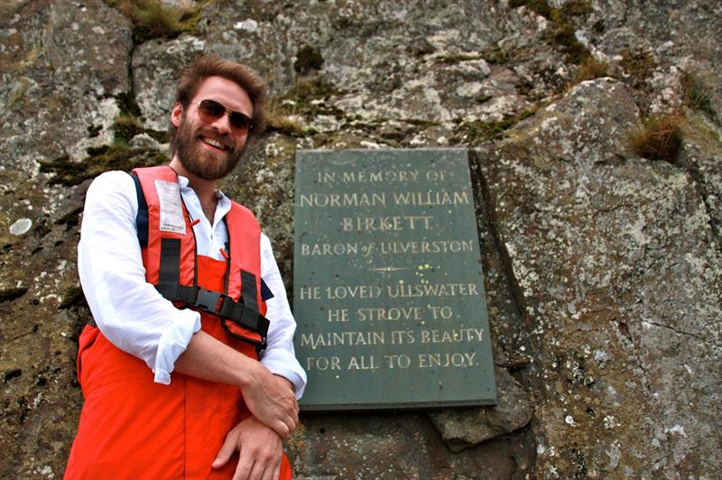 Norman Birkett's grandson Thomas, the current Lord Birkett, at the plaque on Kailpot Crag - photo © Pauline Thompson