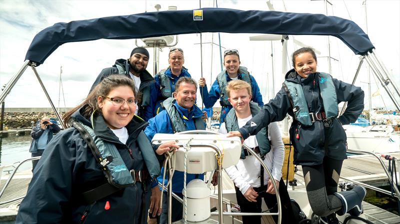 Victoria Sanches (front left) prepares to tackle Leg 1 of the Ellen MacArthur Cancer Trust's 2017 Round Britain challenge. Now she is going to climb a mountain to raise vital funds for the Trust in Round Britain Your Way photo copyright Tom Roberts / Ellen MacArthur Cancer Trust taken at 