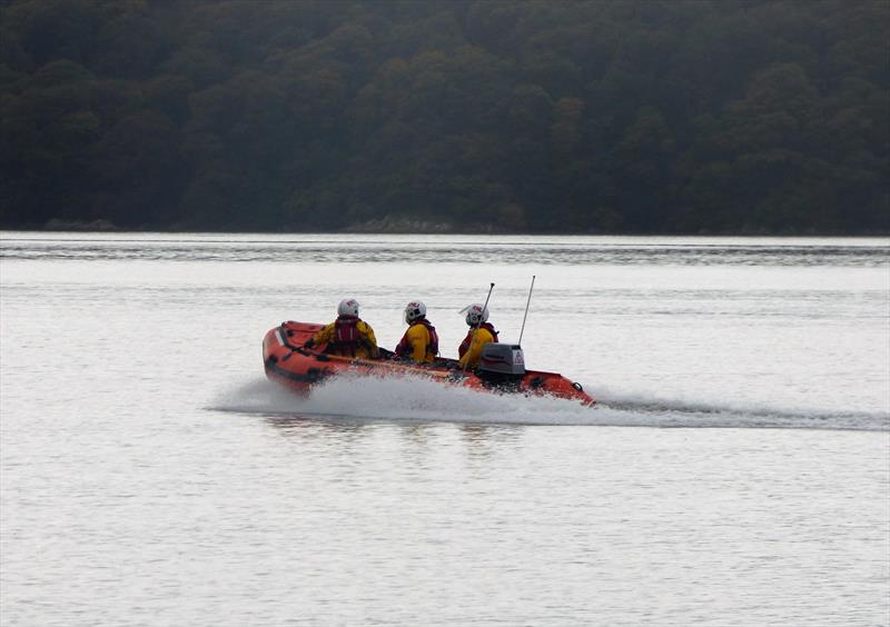 Safety crew in a hurry; Kippford RNLI on a shout to rescue stranded beach-goers at Sandyhills, cut off by the tide during the Solway Yacht Club Bumfreezer Series  photo copyright Solway YC taken at Solway Yacht Club