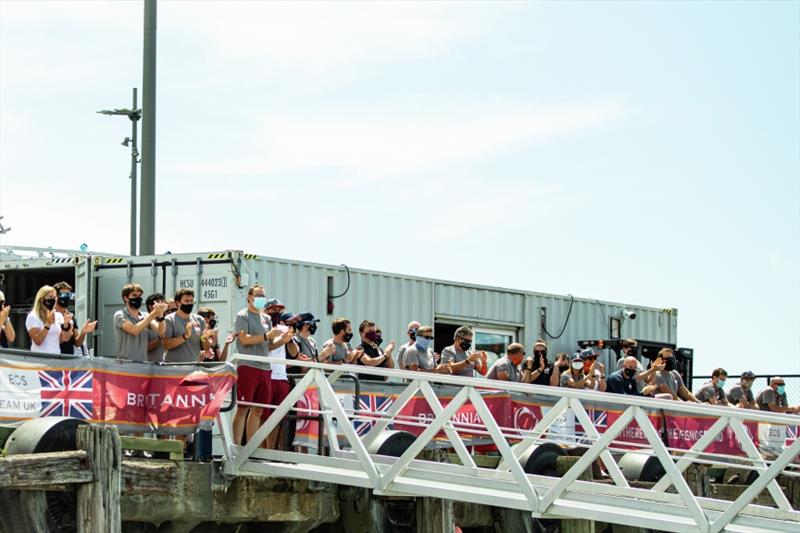 The team cheering on the sailors at dock out this morning photo copyright D Wilko / INEOS TEAM UK taken at 