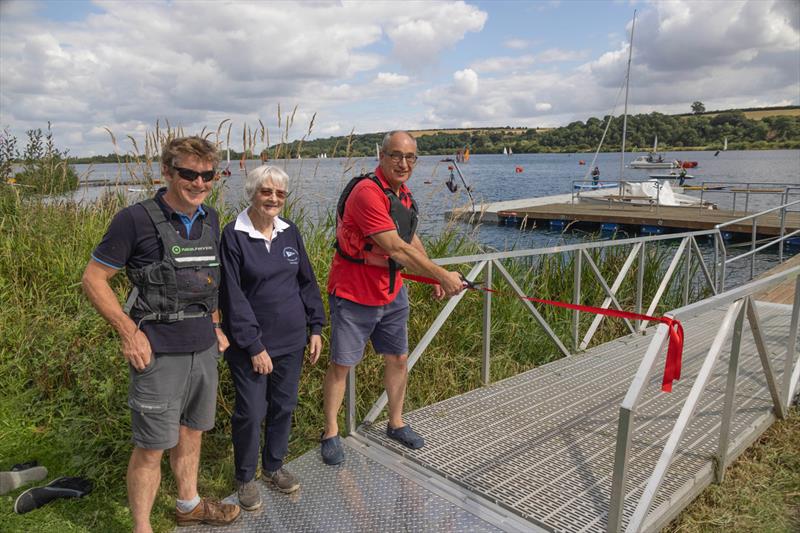 Commodore James Logan, Sailability's Anne Clarke and Vice Commodore Martin Hart opening the new pontoon at Notts County Sailing Club - photo © David Eberlin