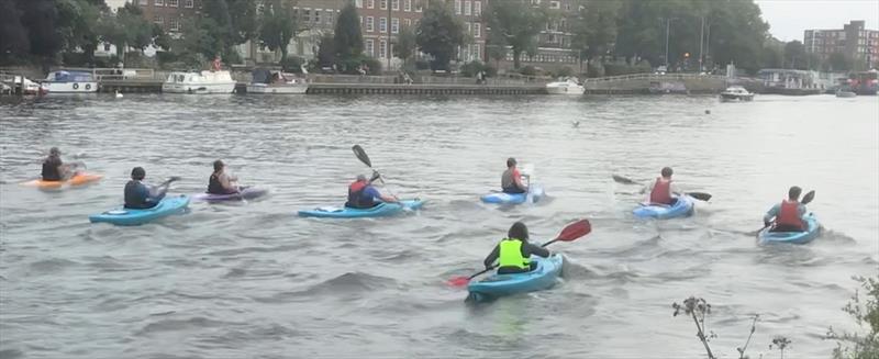 Paddlers making waves just after the start of the Kayak Sprint round Raven's Ait at the Minima Regatta photo copyright John Wilkey taken at Minima Yacht Club