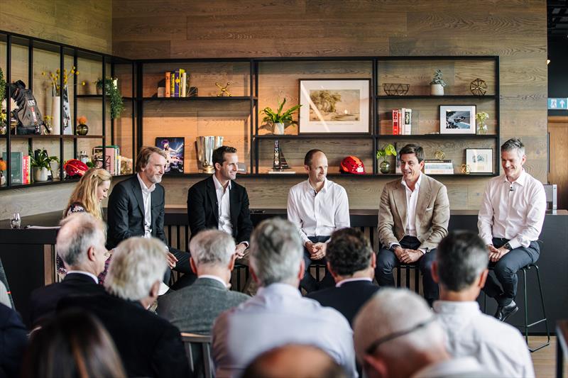 Sir Jim Ratcliffe, Sir Ben Ainslie, Dave Endean, Toto Wolff and James Allison during the launch of INEOS Britannia with Inside Tack host Georgie Ainslie - photo © Finn Pomeroy for INEOS Britannia