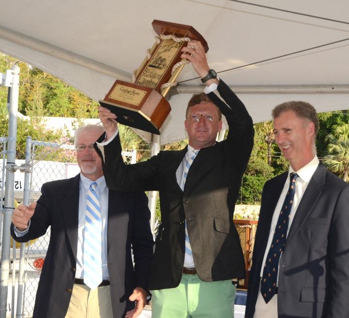 Ian Gumprecht (C) of Oyster Bay NY and Mark Swanson (L) of North Creek NY, co-skippers of Roust hoisted the Founders Trophy for their sterling performance in the 19th Marion Bermuda Race photo copyright Talbot Wilson taken at Royal Hamilton Amateur Dinghy Club