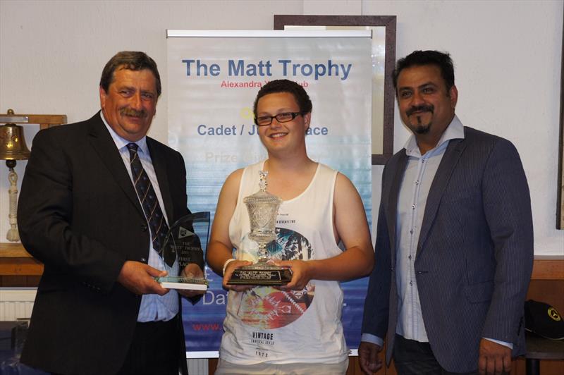 The Matt Trophy 2013 (l to r) Commodore AYC Andy Solkon, Liam Baker first place, Dr Asif Raja from Summercare photo copyright Chris Dear taken at 