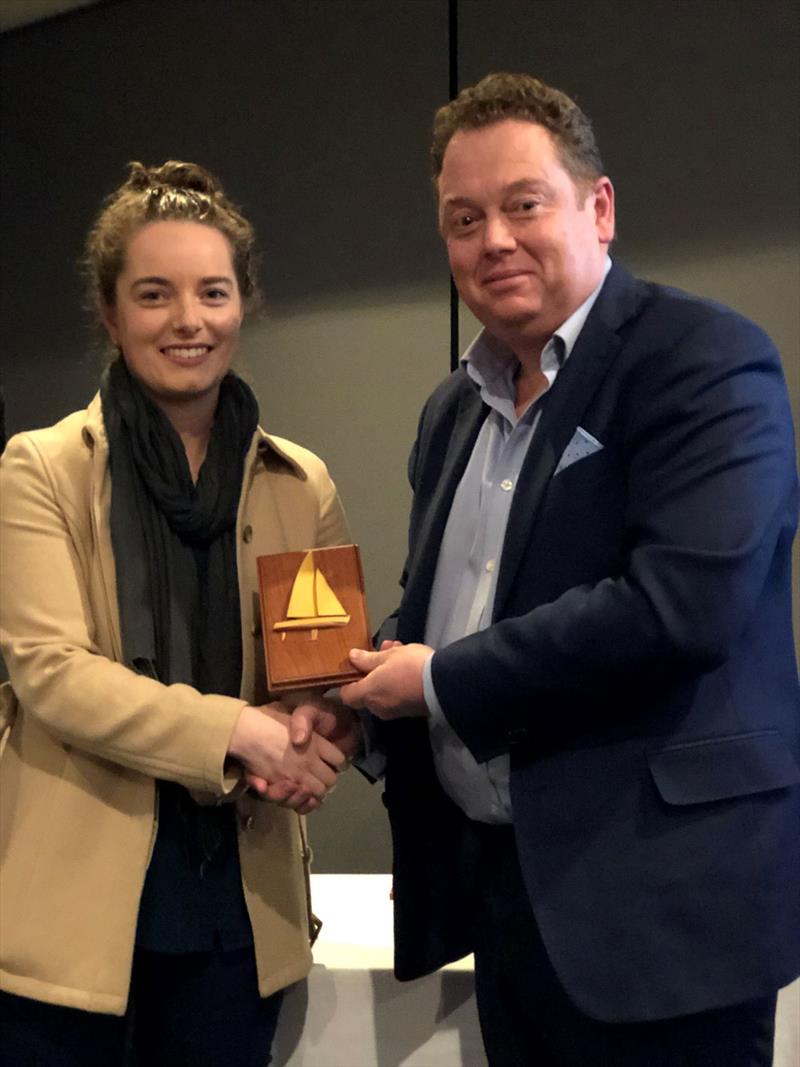 Tasmanian Female Sailor of the Year Jesse Andrewartha receives her award from Australian Sailing – Tasmania president Richard Batt - Tasmanian Sailing Awards 2019 photo copyright Peter Campbell taken at Royal Yacht Club of Tasmania