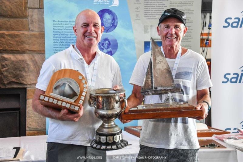 David Snoad and Robin Duessen 2020 Australian 505 Championship prizegiving photo copyright Christophe Favreau taken at Royal Brighton Yacht Club