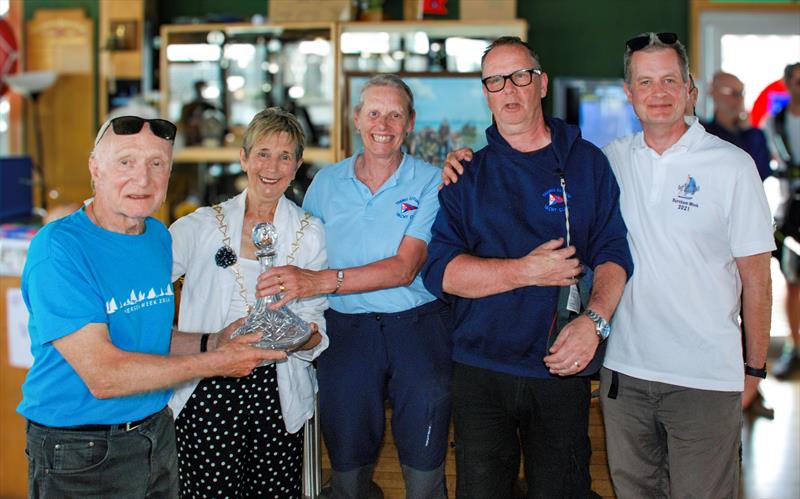 The Sandhopper crew receiving the Thames Race winner's decanter (l-r) Ernie Beavington; Mayor of Royal Greenwich, Linda Bird; Cheryl Beavington; Dave Foster; Neil Woodbridge photo copyright Clive Reffell taken at Greenwich Yacht Club