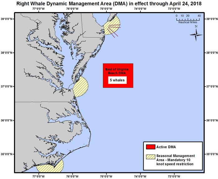 Right Whale Dynamic Management Area or DMA in effect theough April 24, 2018 photo copyright NOAA Fisheries taken at 
