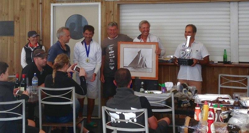 Steve Girdis and his winning crew happily lifting the trophies photo copyright J24 Australia taken at 
