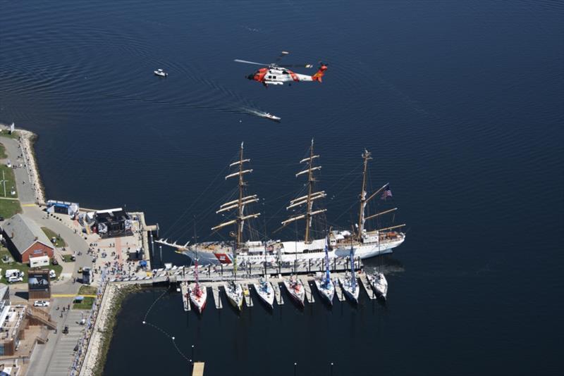 A Coast Guard Air Station Cape Cod MH-60 Jayhawk helicopter flies over Newport, Rhode Island, Tuesday, May 8, 2018. The helicopter was part of a fly over for the opening of the Volvo Ocean Race village. - photo © Petty Officer 3rd Class Andrew Barresi