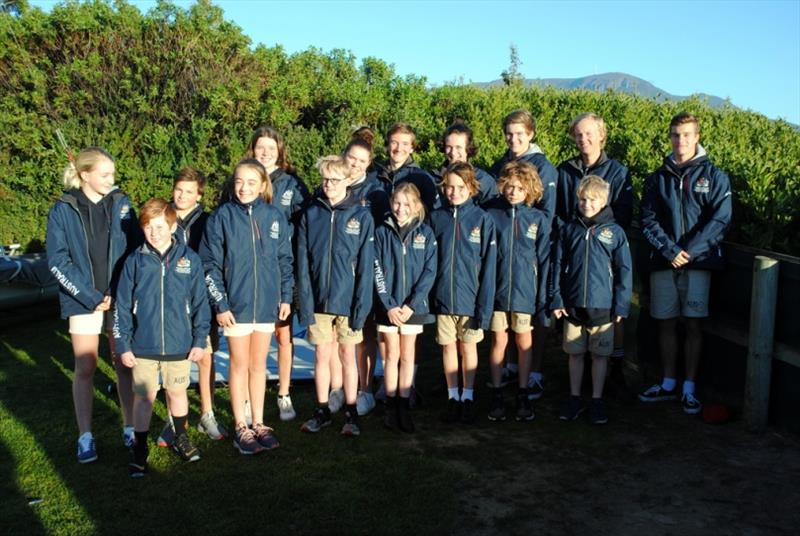 The Australian team for the Cadet Worlds in Germany at Sandy Bay Sailing Club today photo copyright Peter Campbell taken at Sandy Bay Sailing Club