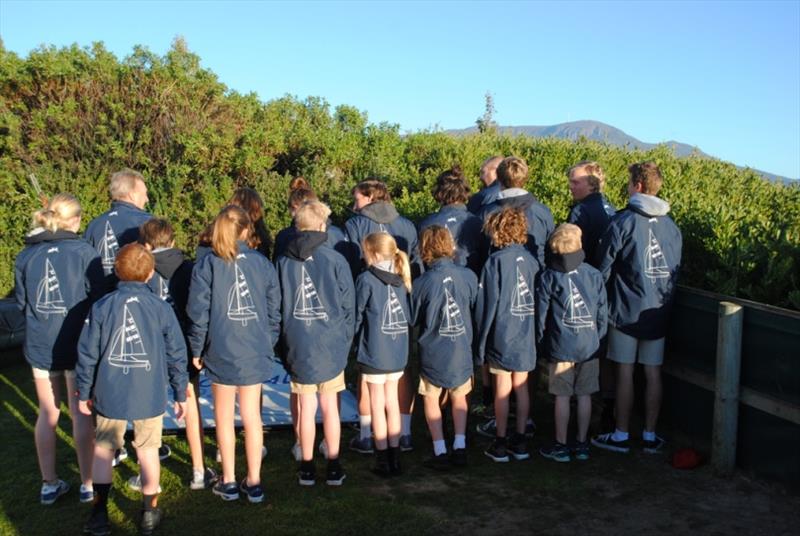 Australian team for the International Cadet Worlds in Germany in July-August show off the back of their team jackets photo copyright Peter Campbell taken at Sandy Bay Sailing Club