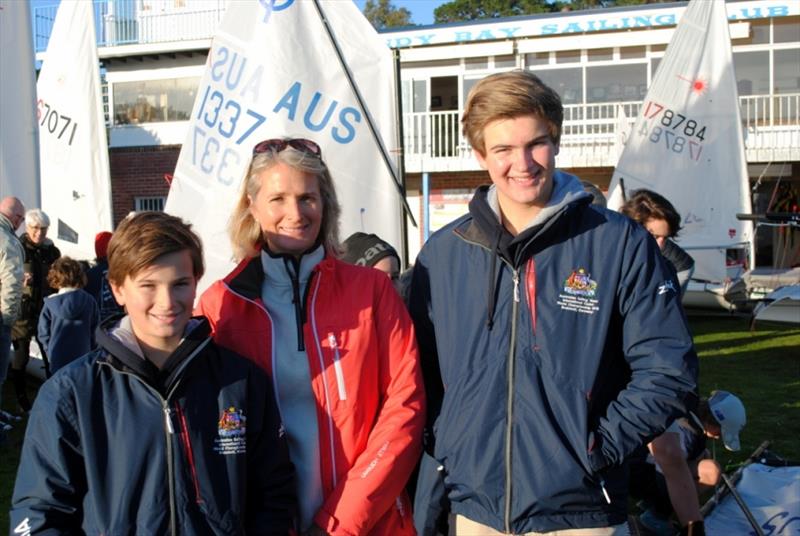 Sandy Bay Sailing Club Commodore Felicity Allison and sons Hugo (left) and Jack who will be helming at the Worlds photo copyright Peter Campbell taken at Sandy Bay Sailing Club