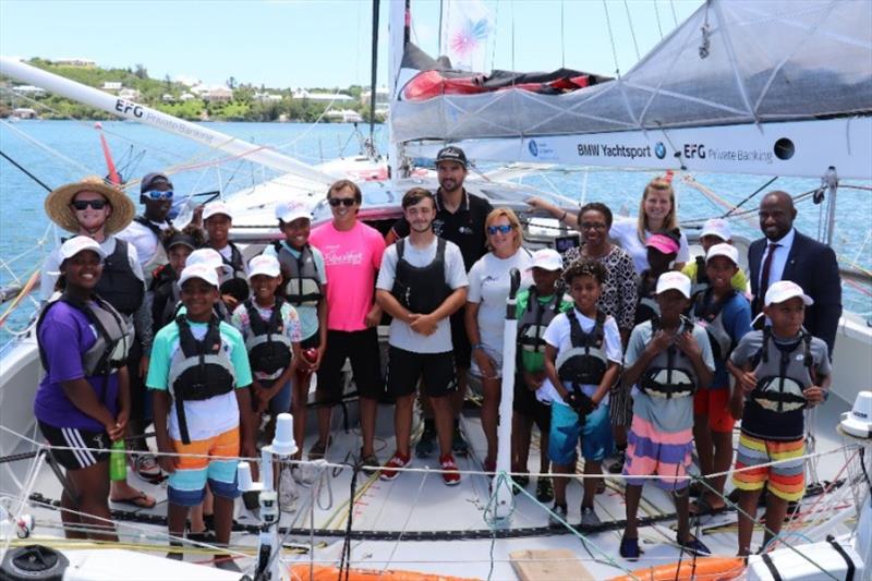 Youth sailors and team managers from Endeavour Community Sailing Programme meeting Boris Herrmann & Malizia Education Manager Birte Lorenzen onboard Malizia, alongside AAR sponsor Bermuda Tourism Authority, represented by Pat Phillip-Fairn and Glenn Jones - photo © Louay Habib