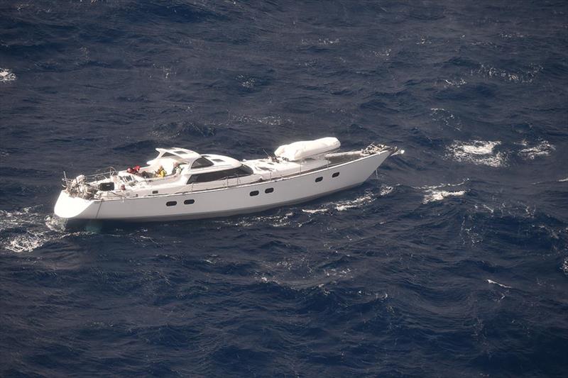 SV Platino awaits rescue from a passing container ship photo copyright NZDF 2018 taken at 