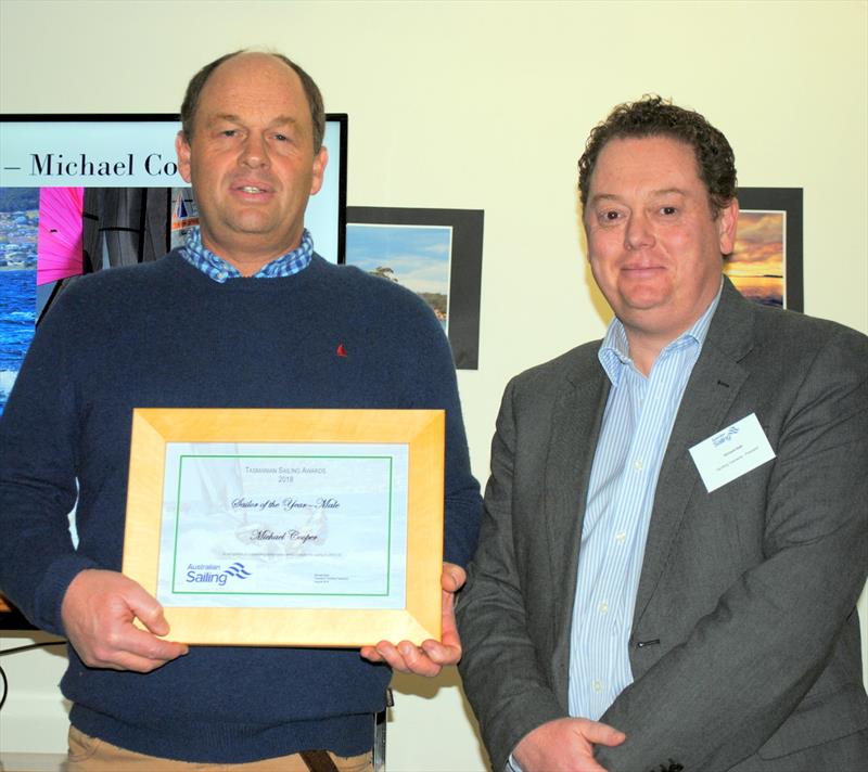 Tasmanian Male Sailor of the Year,  Michael Cooper with Australian Sailing – Tasmania president Richard Batt photo copyright Peter Campbell taken at Australian Sailing