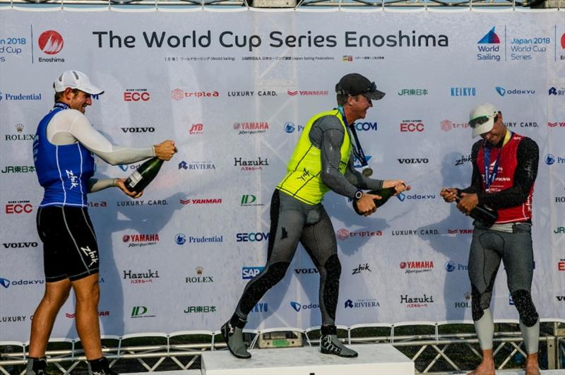 Elliot Hanson (GBR), Matthew Wearn (AUS) and Sam Meech (NZL) photo copyright Jesus Renedo / Sailing Energy / World Sailing taken at 