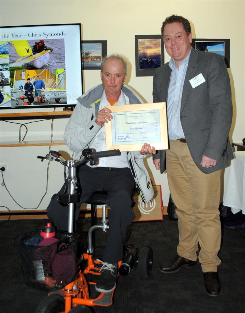 Chris Symonds receiving his Tasmanian Disabled Sailor of the Year for 2018 photo copyright Peter Campbell taken at 