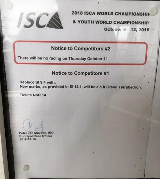 2018 ISCA World Championship - Race cancelling Notice photo copyright International Sunfish Class Association taken at 