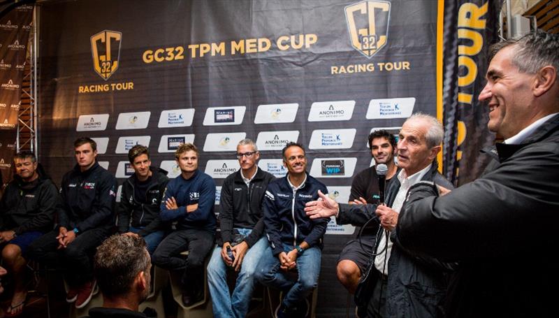 Sirius Events' Manfred Ramspacher and Hubert Falco, President of Toulon Provence Méditerranée and Mayor of Toulon welcome the teams photo copyright Sailing Energy / GC32 Racing Tour taken at Yacht Club de Toulon