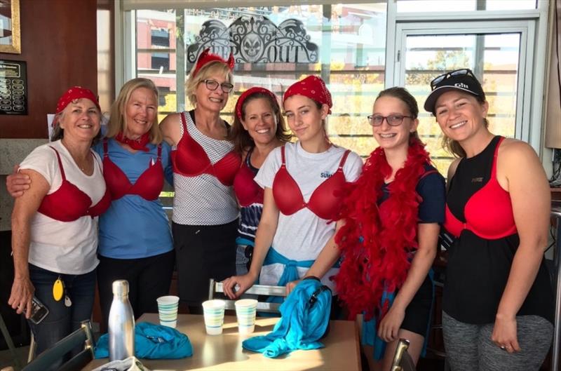 Festive fun at the 2018 Red Bra Regatta! J/105 Airjaldi crew: Janet McDaniel, Gene Harris, Maggie Heilman, Kim Zimmer, Kira Taylor, Jane Hratko, Vicky Haller, (missing: Samantha Clarke and Logan Ashcroft) photo copyright Kara Hugglestone / Sail Couture taken at South Beach Yacht Club