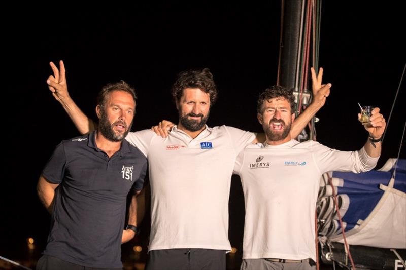 Phil Sharp with Class40 competitors, Yoann Richomme (1st) and Aymeric Chapellier (2nd) - Route du Rhum-Destination Guadeloupe - photo © Alexis Courcoux