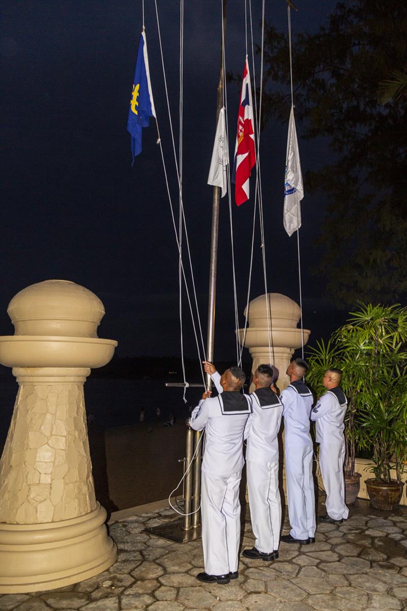 Raising the flags. Phuket King's Cup 2018 photo copyright Guy Nowell / Phuket King's Cup taken at Royal Varuna Yacht Club