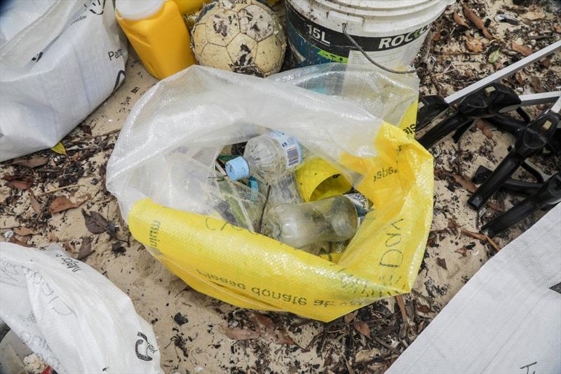 Rubbish removed from the beach. The team found soft plastic wrappers from food, cigarette butts, plastic water bottles, and many tiny plastic pieces that were unidentifiable. - photo © Salty Dingo / Ocean Respect Racing