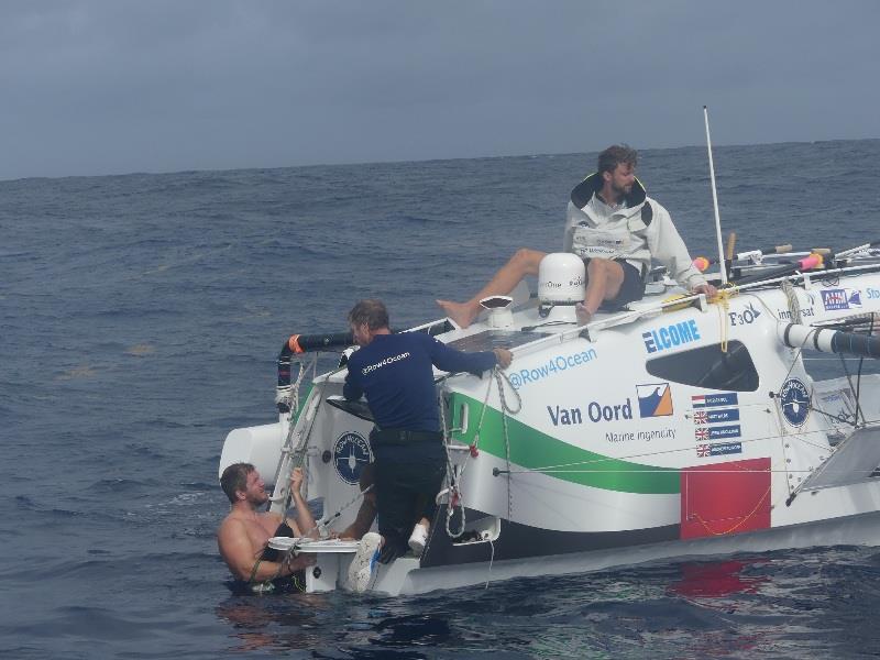 The Row4Ocean crew carry out repairs to their rudder during the Atlantic crossing attempt photo copyright Row4Ocean taken at 