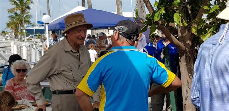 Andrew Pike discusses his boat “Slyfox” with Rob Legg. “Slyfox” would arguably be the most immaculate RL24 on the water, a real credit to both Andrew and Rob at the condition of his boat - Rob Legg Day photo copyright Sandra Henwood taken at Royal Queensland Yacht Squadron