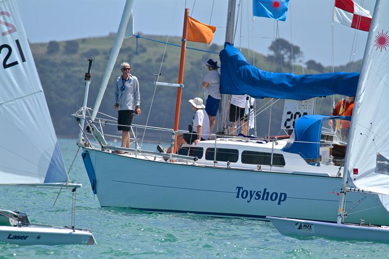 Race officer, John Parrish - Laser Radial start - Oceanbridge NZL Sailing Regatta - Day 2 - February 2 - photo © Richard Gladwell