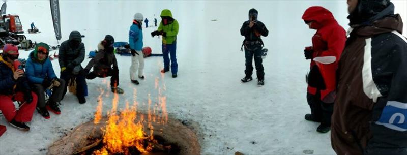 Post snowkite beers around the campfire - photo © Steve Bodner