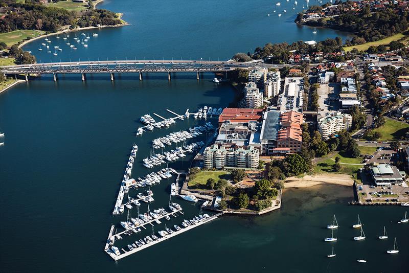 Aerial view of Birkenhead Point Marina photo copyright Frank Quealey taken at Australian 18 Footers League